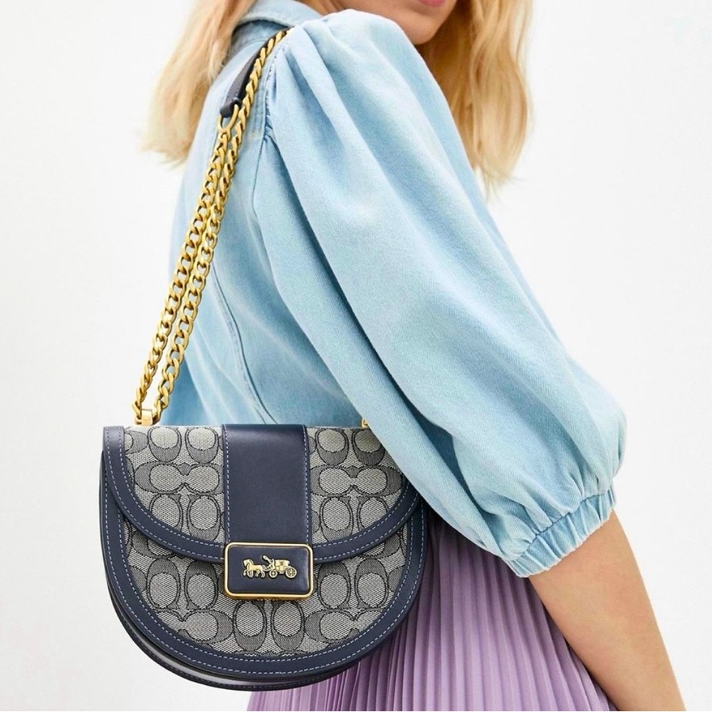 COACH ALIE Saddle Crossbody Bag MIDNIGHT NAVY Sig Jacquard Leather. NWT
